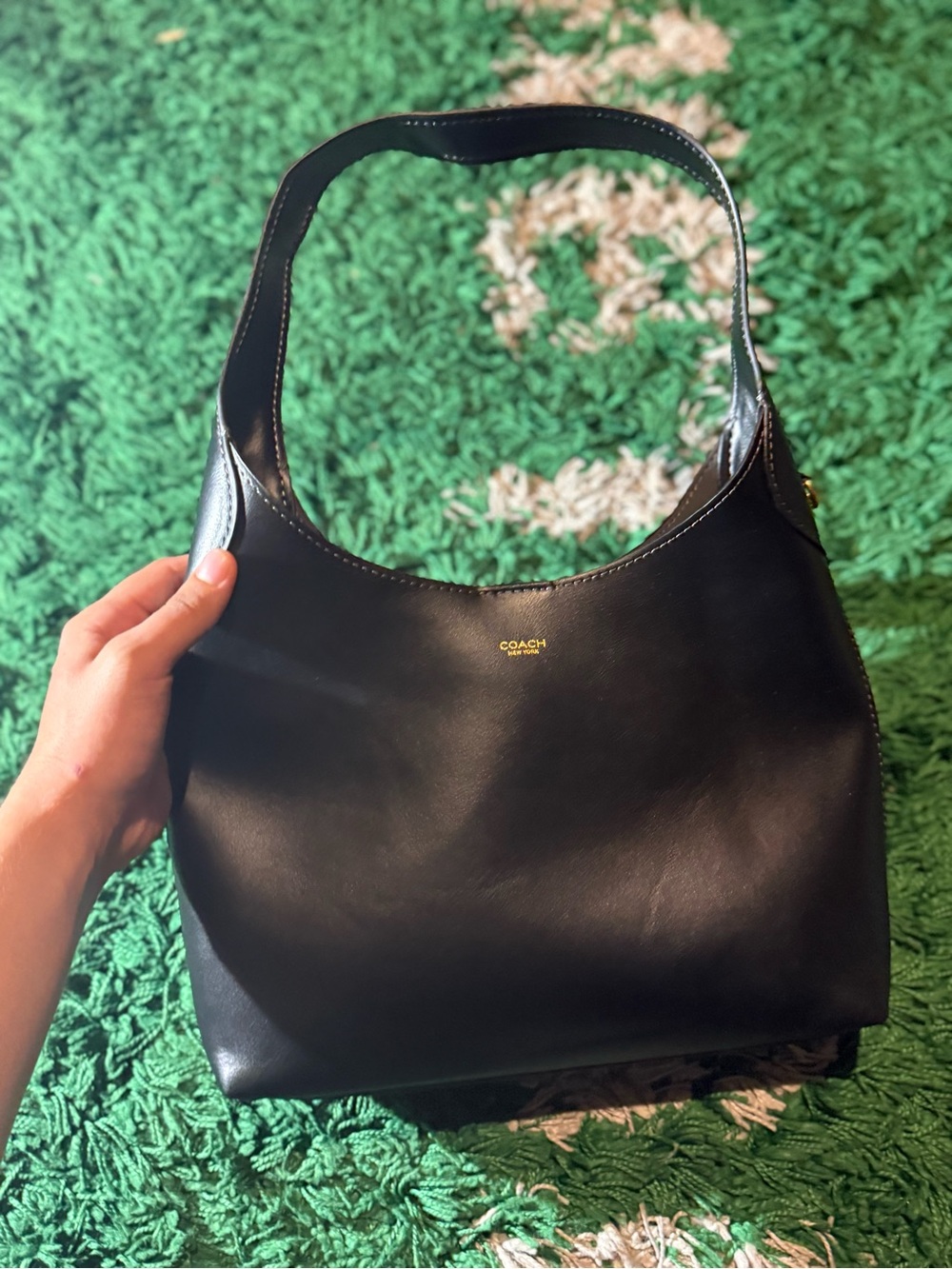 Coach Black Leather Shoulder Hobo with Gold Logo